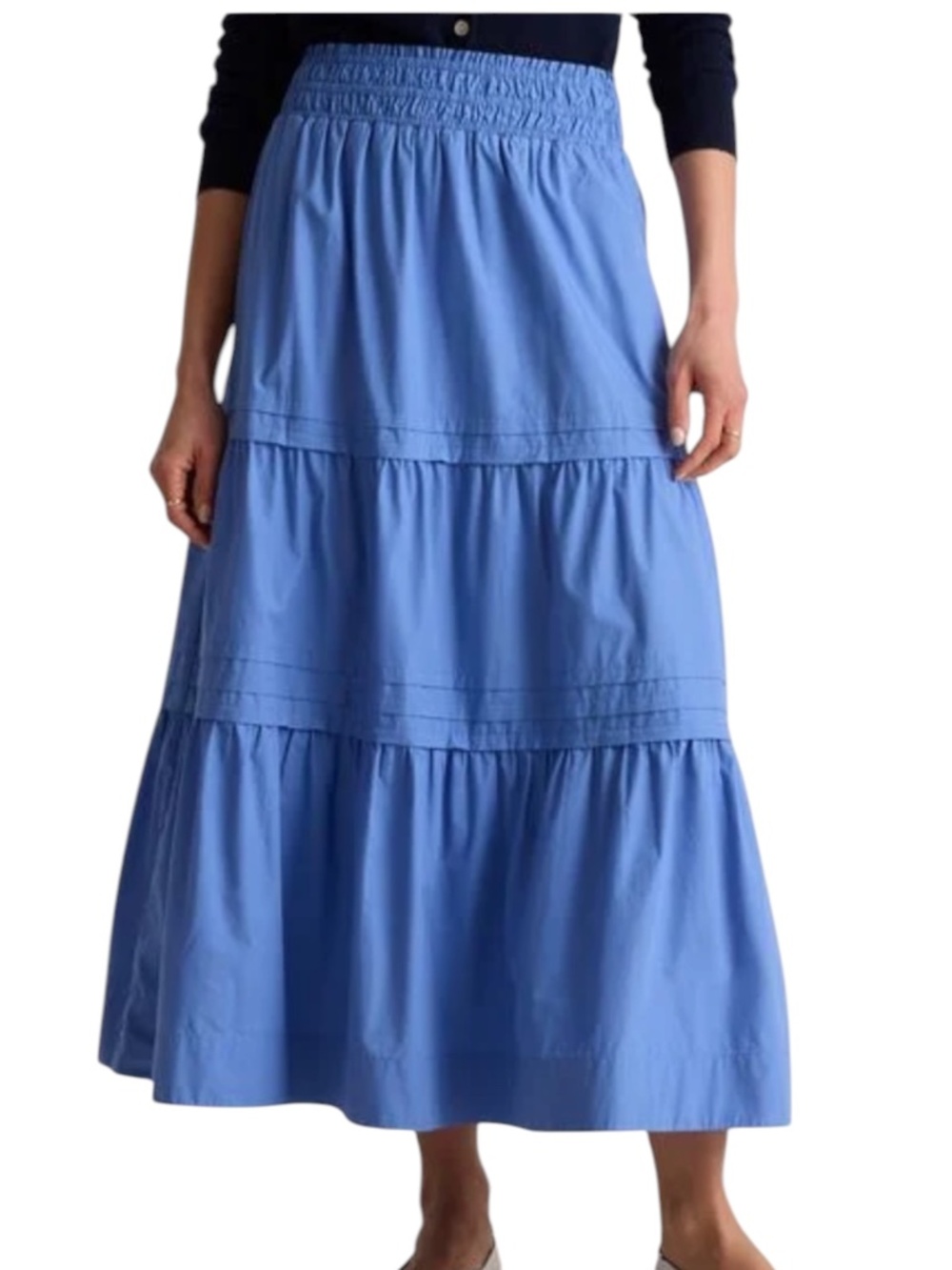 Quince Organic Cotton Tiered Maxi Skirt Pockets Size XS Coastal Casual Chic Boho